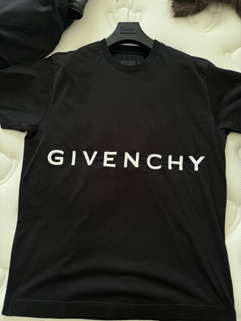 Givenchy Black Crewneck Tee with White Front Logo and back logo